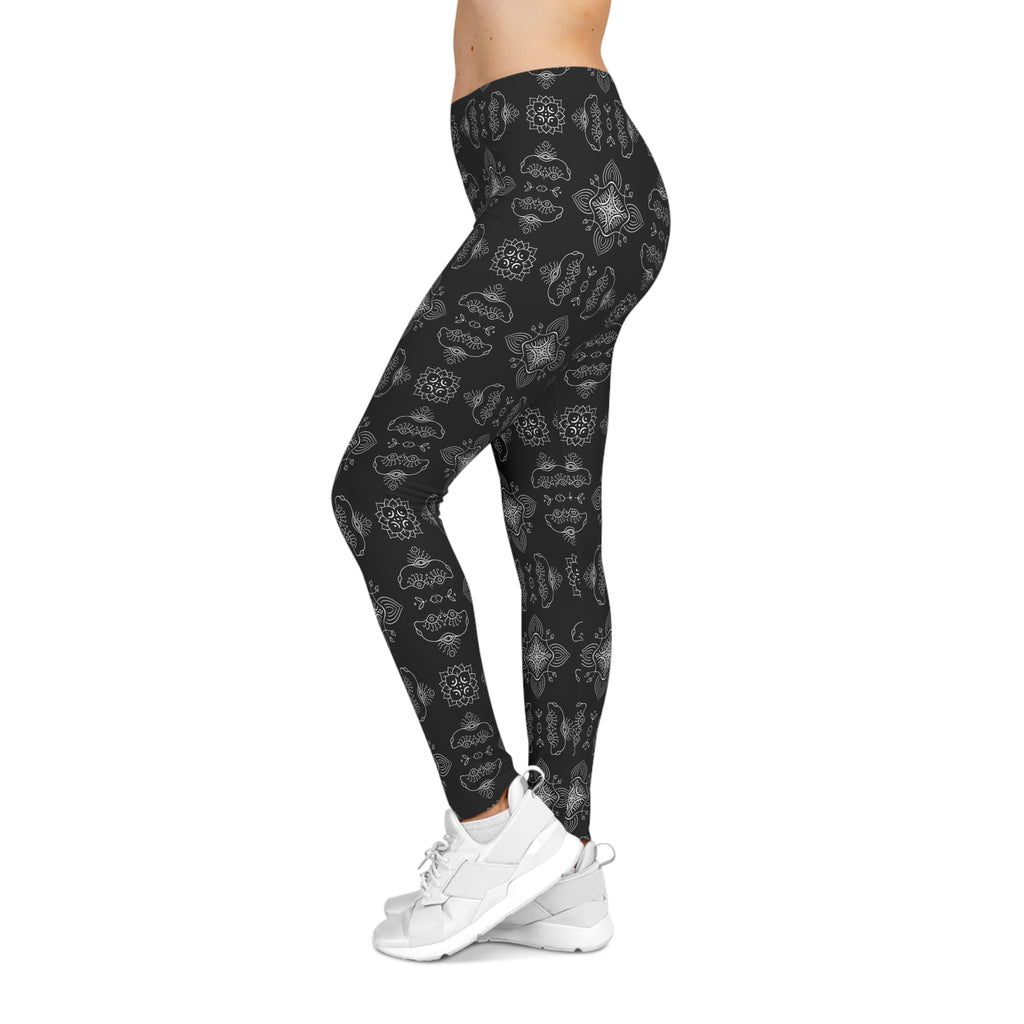 Black Tile-Patterned Women's Leggings — Elegant Monochrome All-Over Print #h0846