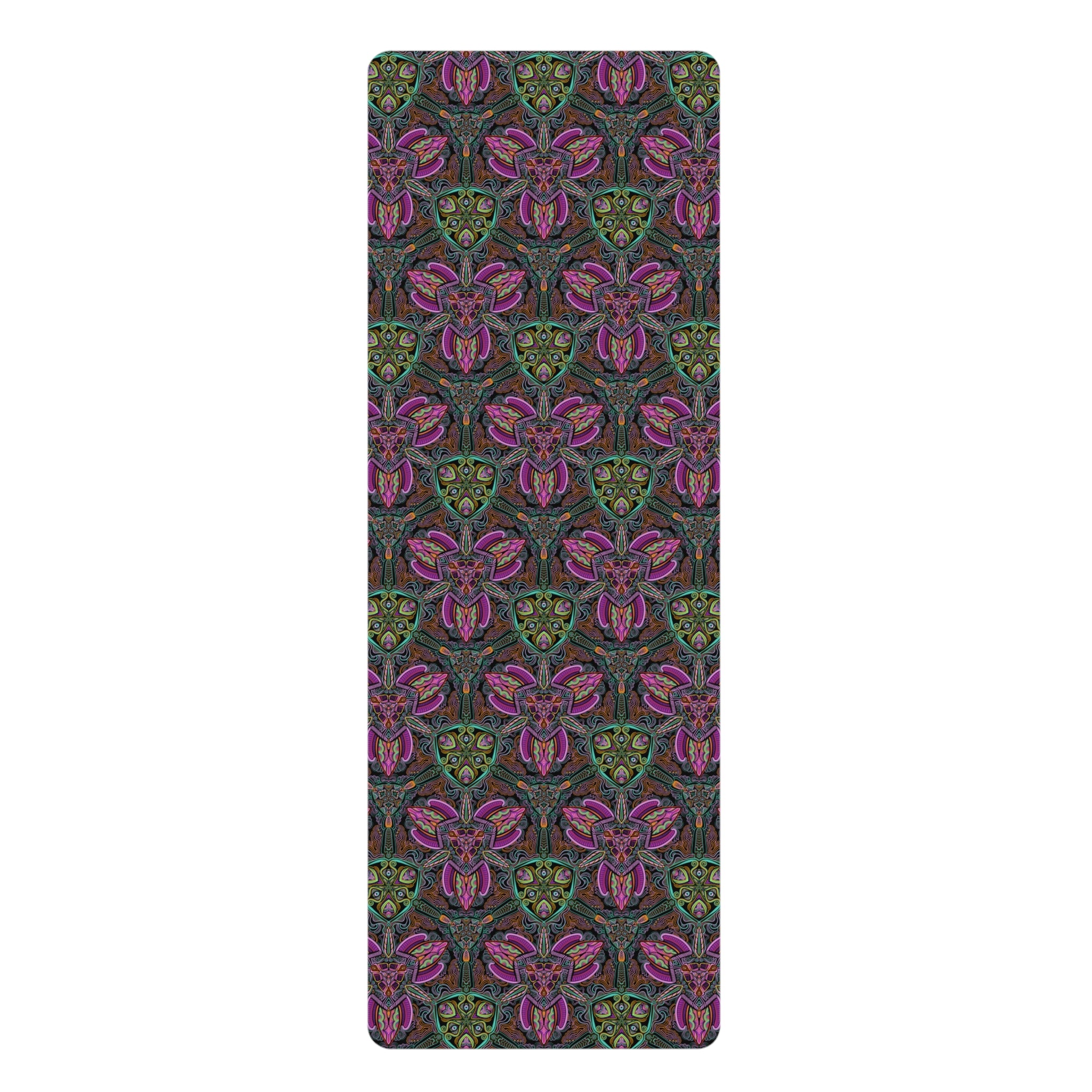 Floral Mandala Rubber Yoga Mat — Non-Slip Purple Green Patterned Mat #frg22567