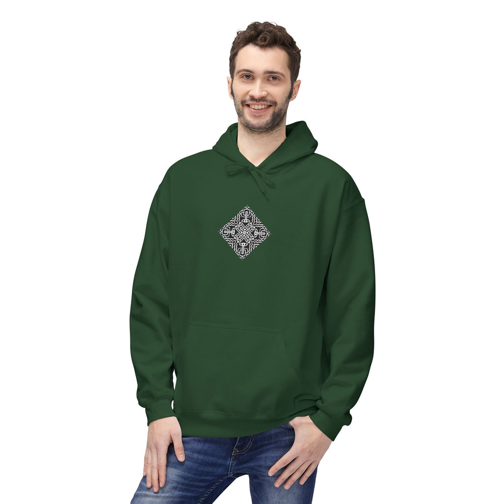 Geometric Mandala Hoodie — Monochrome Diamond Line Art Chest & Back Print #k0873568