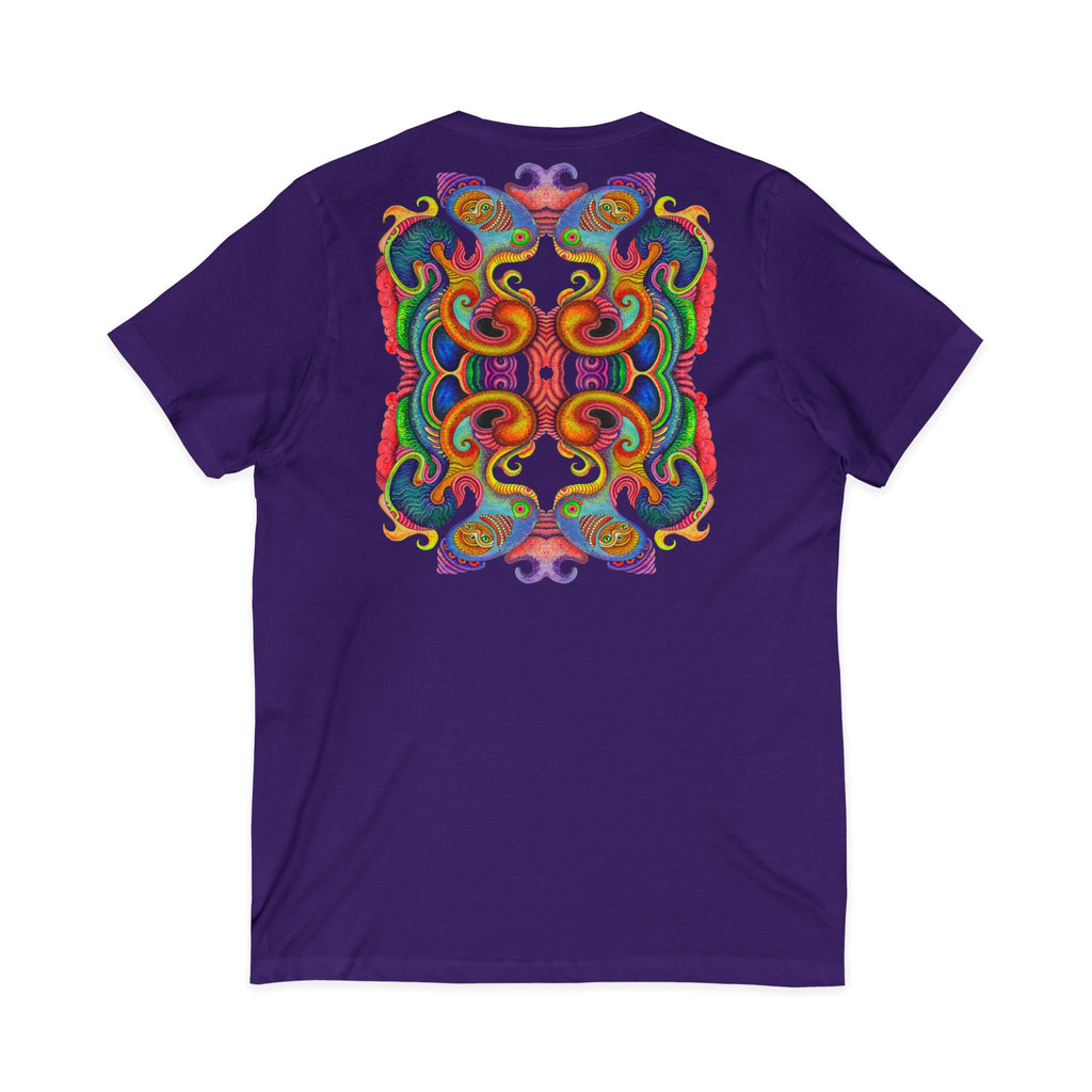 Psychedelic Keyhole V-Neck Tee — Colorful Abstract Back Art  #h975468