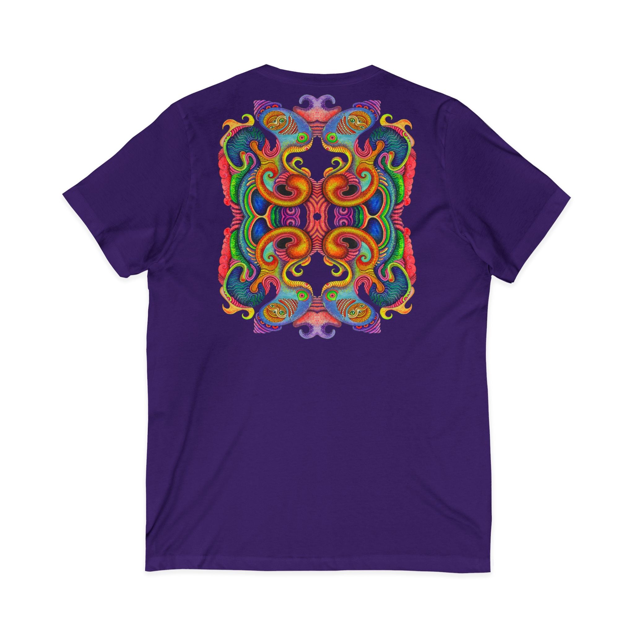 Psychedelic Keyhole V-Neck Tee — Colorful Abstract Back Art  #h975468