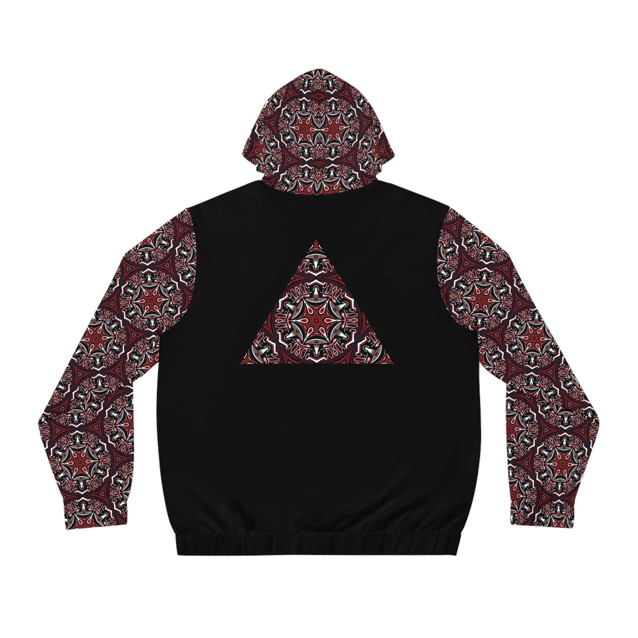 Men's Full-Zip Hoodie — Geometric Red Kaleidoscope Pattern #h764468
