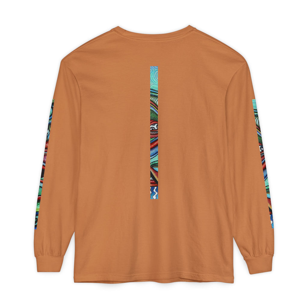 Psychedelic Starburst Long Sleeve Tee — Colorful Eye & Sleeve Stripe Design #k976344