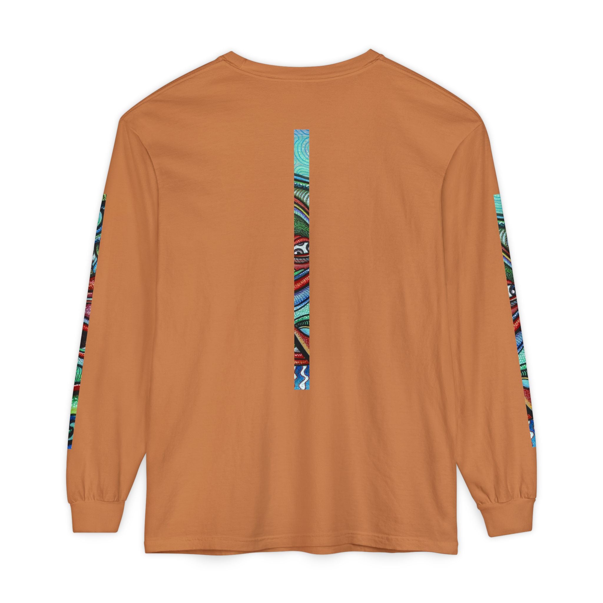 Psychedelic Starburst Long Sleeve Tee — Colorful Eye & Sleeve Stripe Design #k976344