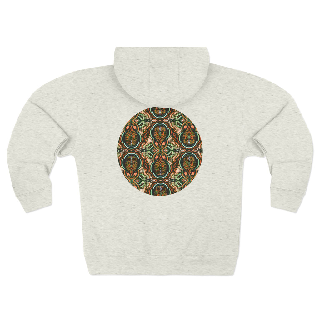 Geometric Tribal Pattern Zip Hoodie — Earthy Mandala Triangle & Circle Design #zh137