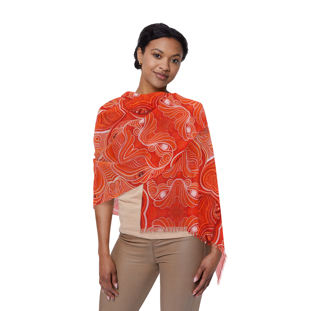 Light Scarf - Coral Orange Abstract Patterned Lightweight Scarf #g753578