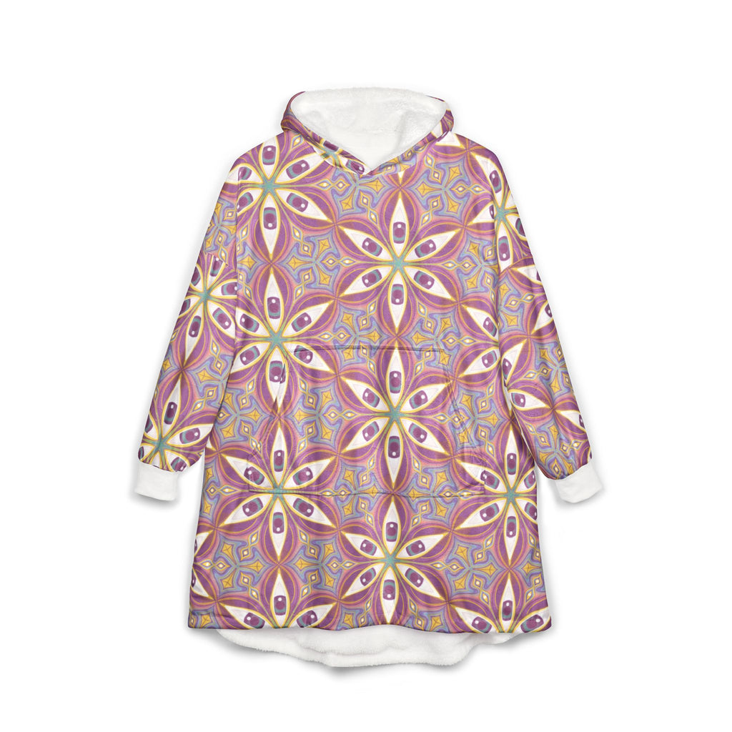 Floral Kaleidoscope Hooded Blanket — Cozy Pink Geometric Sherpa Throw #ph00065422