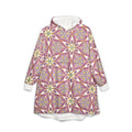 Floral Kaleidoscope Hooded Blanket — Cozy Pink Geometric Sherpa Throw #ph00065422