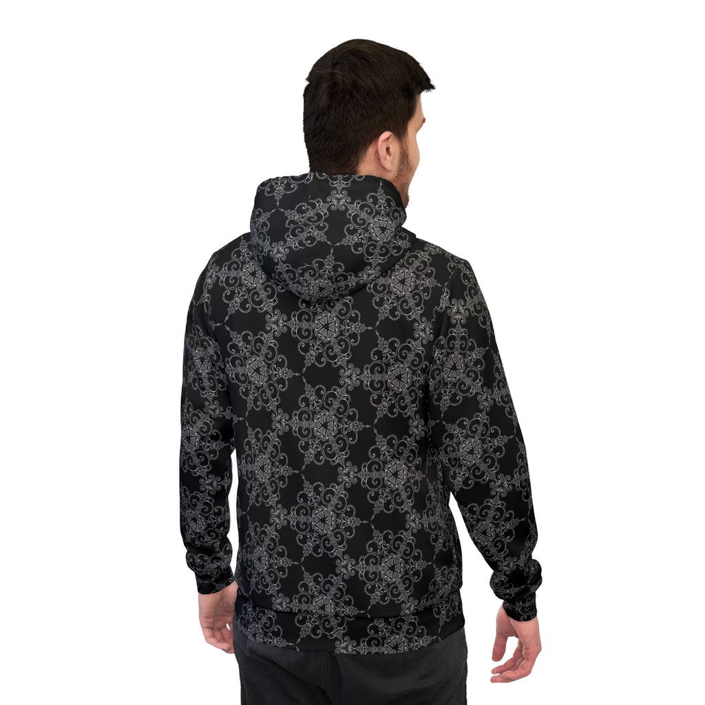 All-Over Print Athletic Hoodie — Dark Floral Gothic Pattern