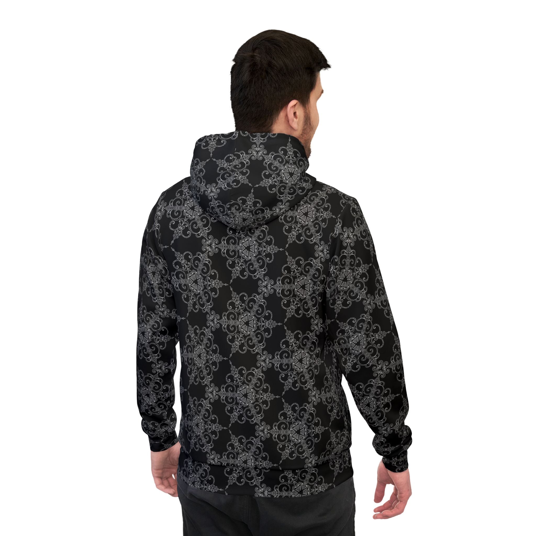 All-Over Print Athletic Hoodie — Dark Floral Gothic Pattern