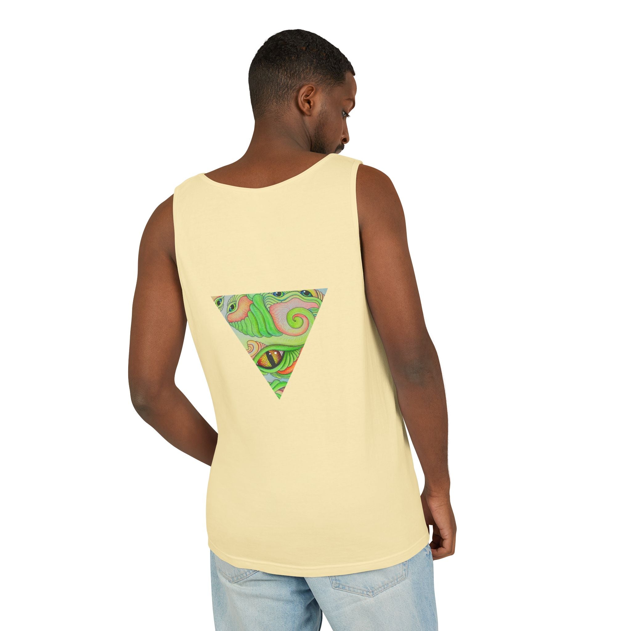 Psychedelic Triangle Tank Top — Green Swirl Eye Graphic #hg772225566