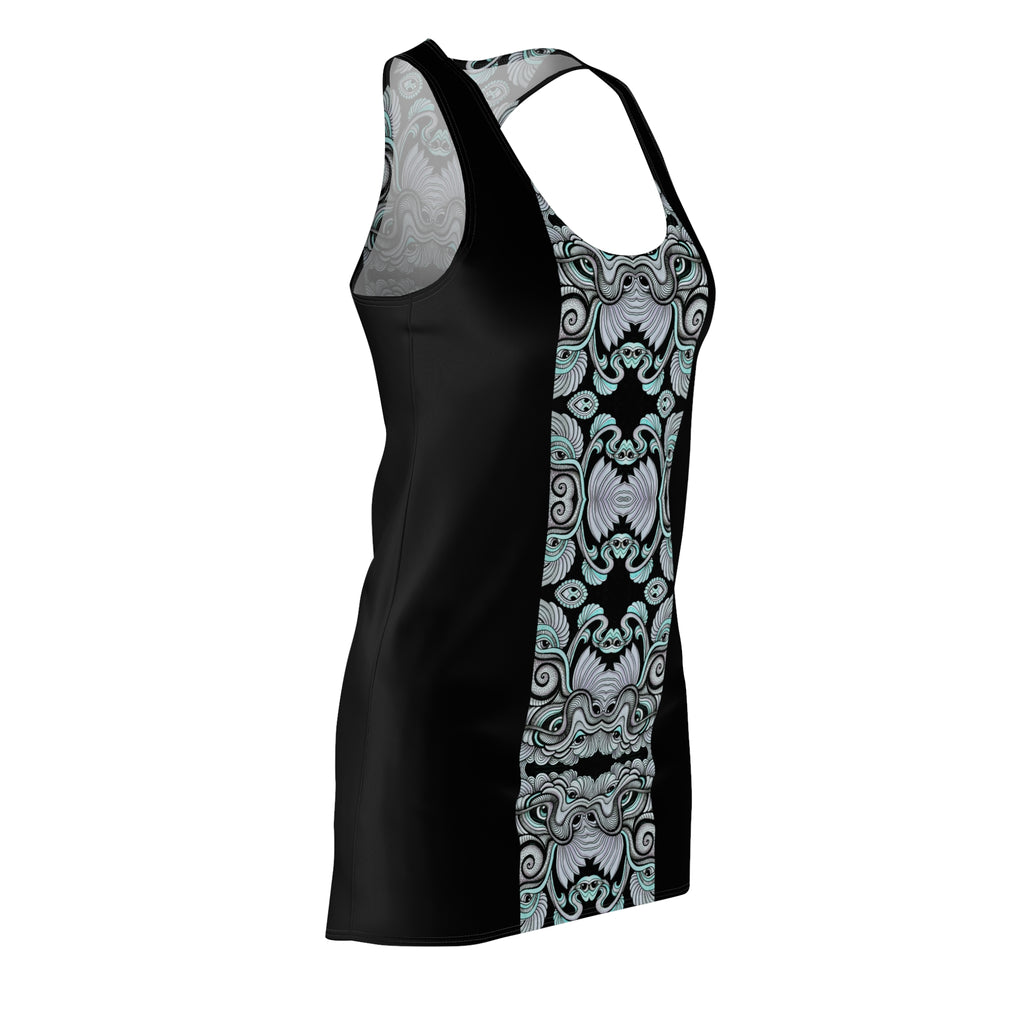 Racerback Dress — Teal & Black Ornate Baroque Stripe