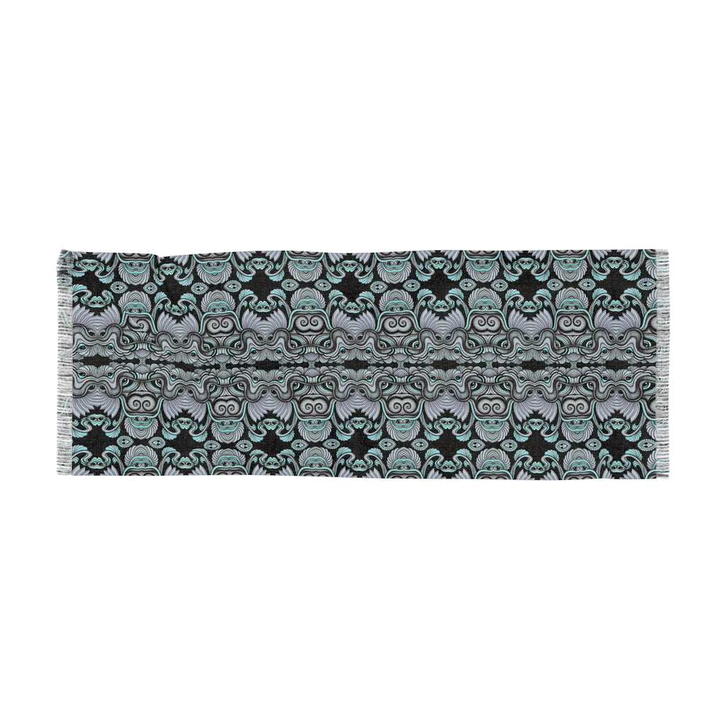 Light Scarf — Teal & Black Gothic Owl Pattern Scarf #kf998877