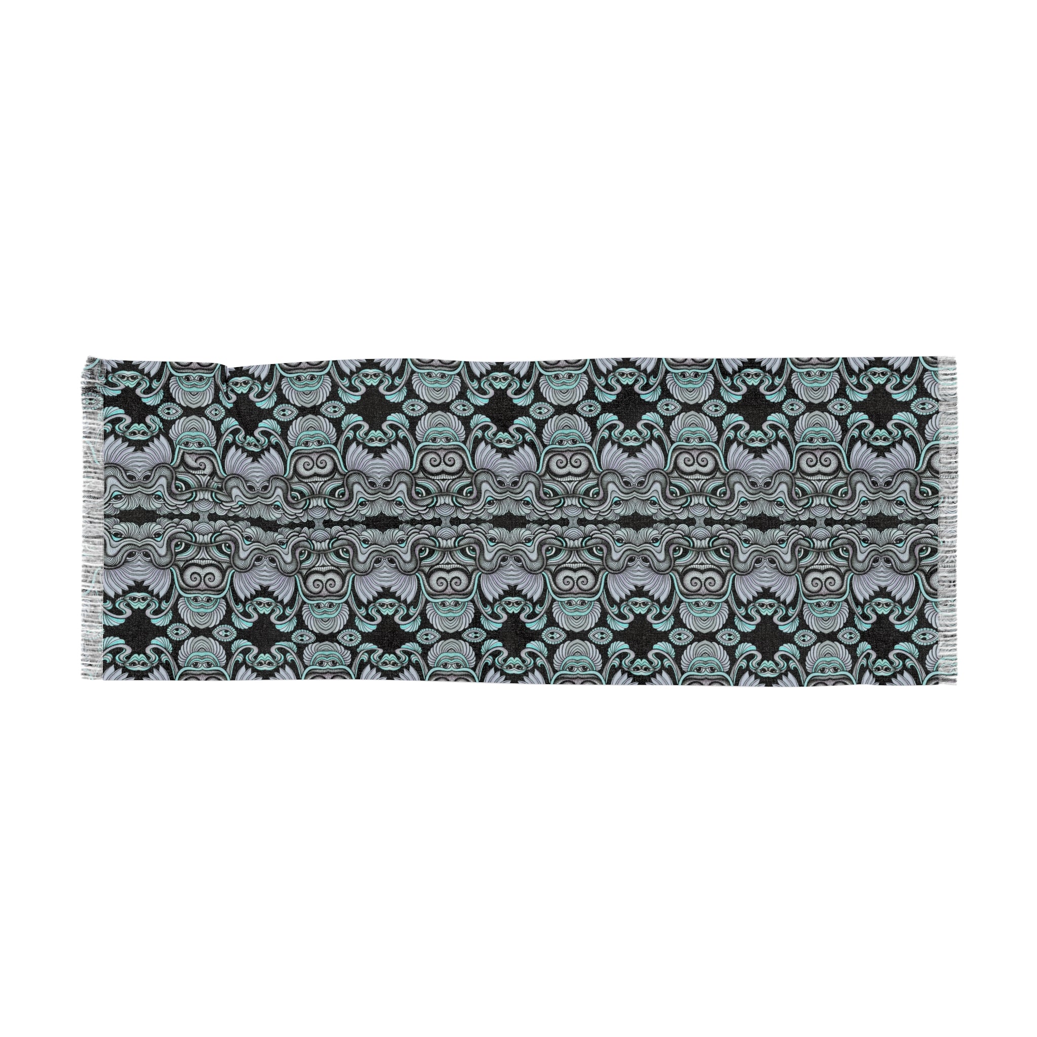 Light Scarf — Teal & Black Gothic Owl Pattern Scarf #kf998877
