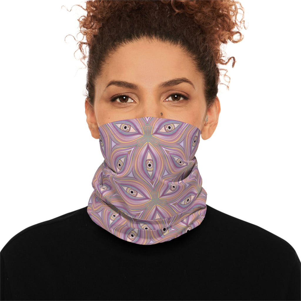 Neck Gaiter — Retro Floral Geometric Pattern in Lavender & Peach
