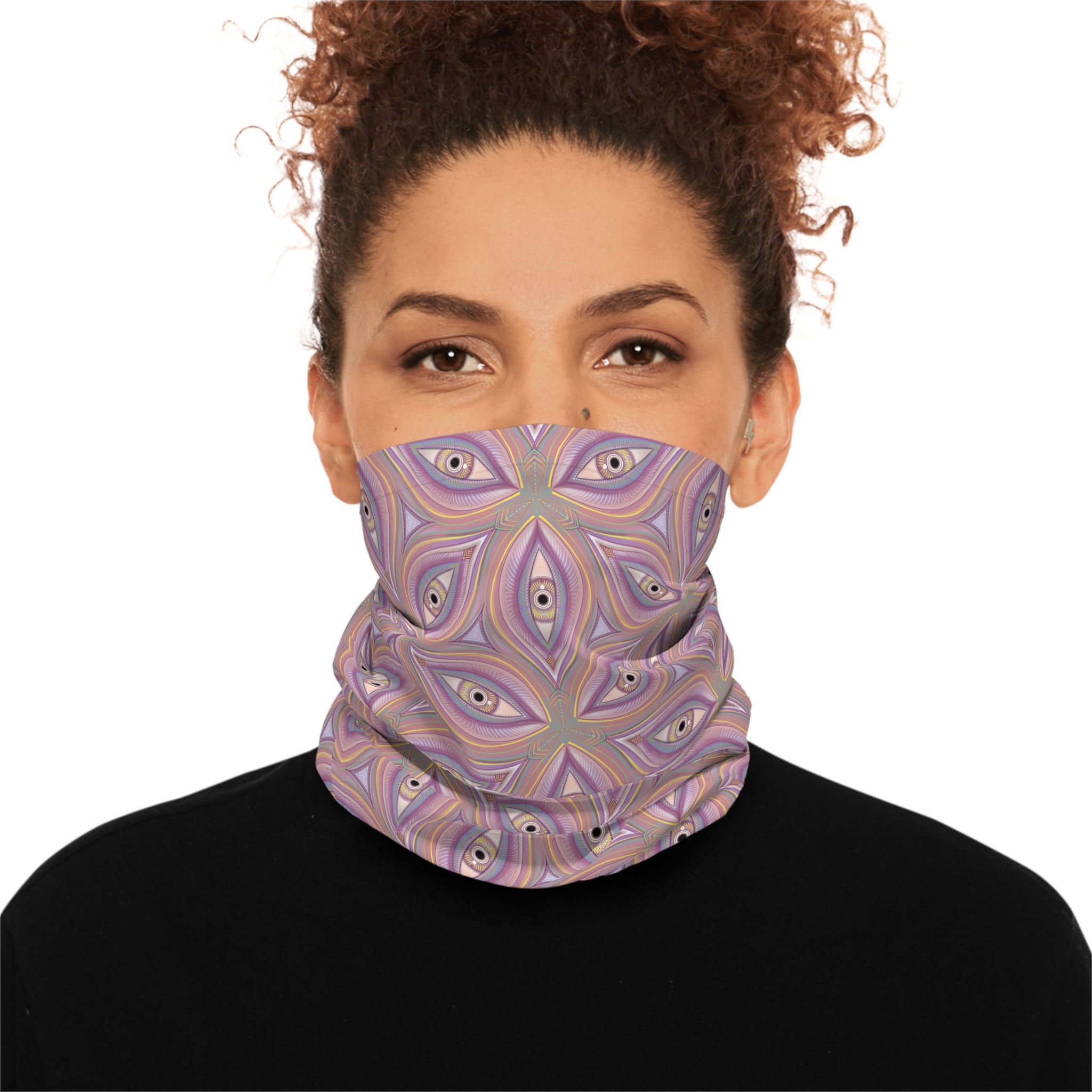 Neck Gaiter — Retro Floral Geometric Pattern in Lavender & Peach
