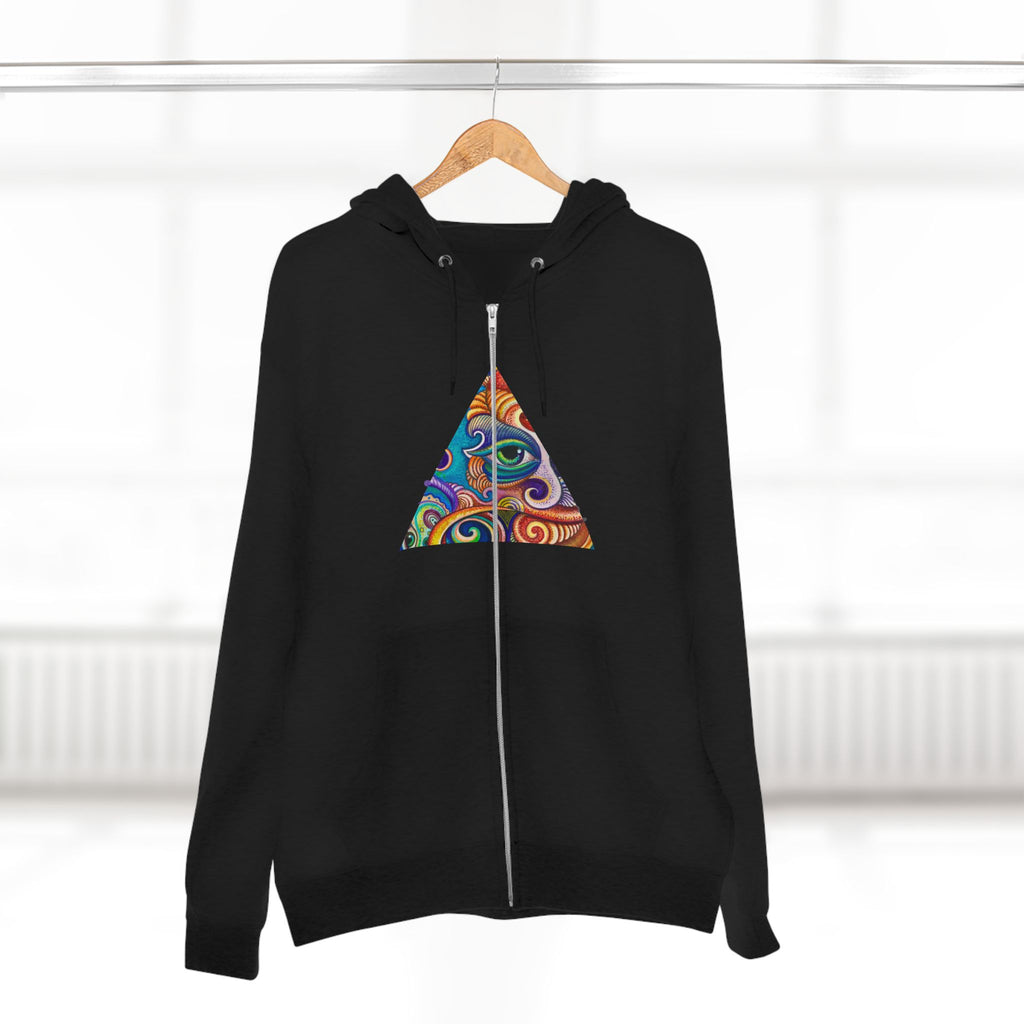 Zip Hoodie with Colorful Psychedelic Triangle & Mandala Back — Vibrant Abstract Art Zip-Up  #cp2680