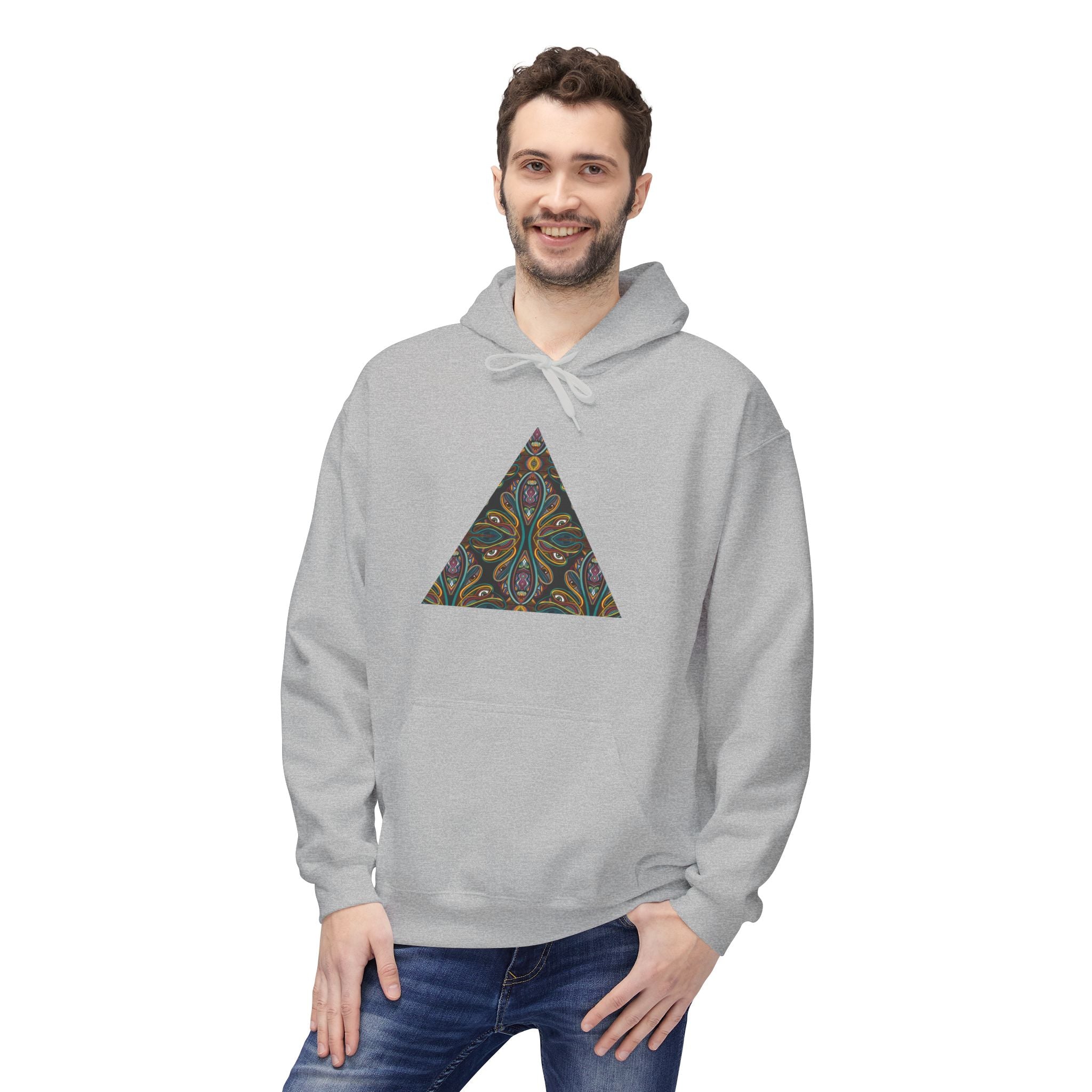 Geometric Mosaic Triangle Hoodie — Decorative Pattern Pullover #i865678