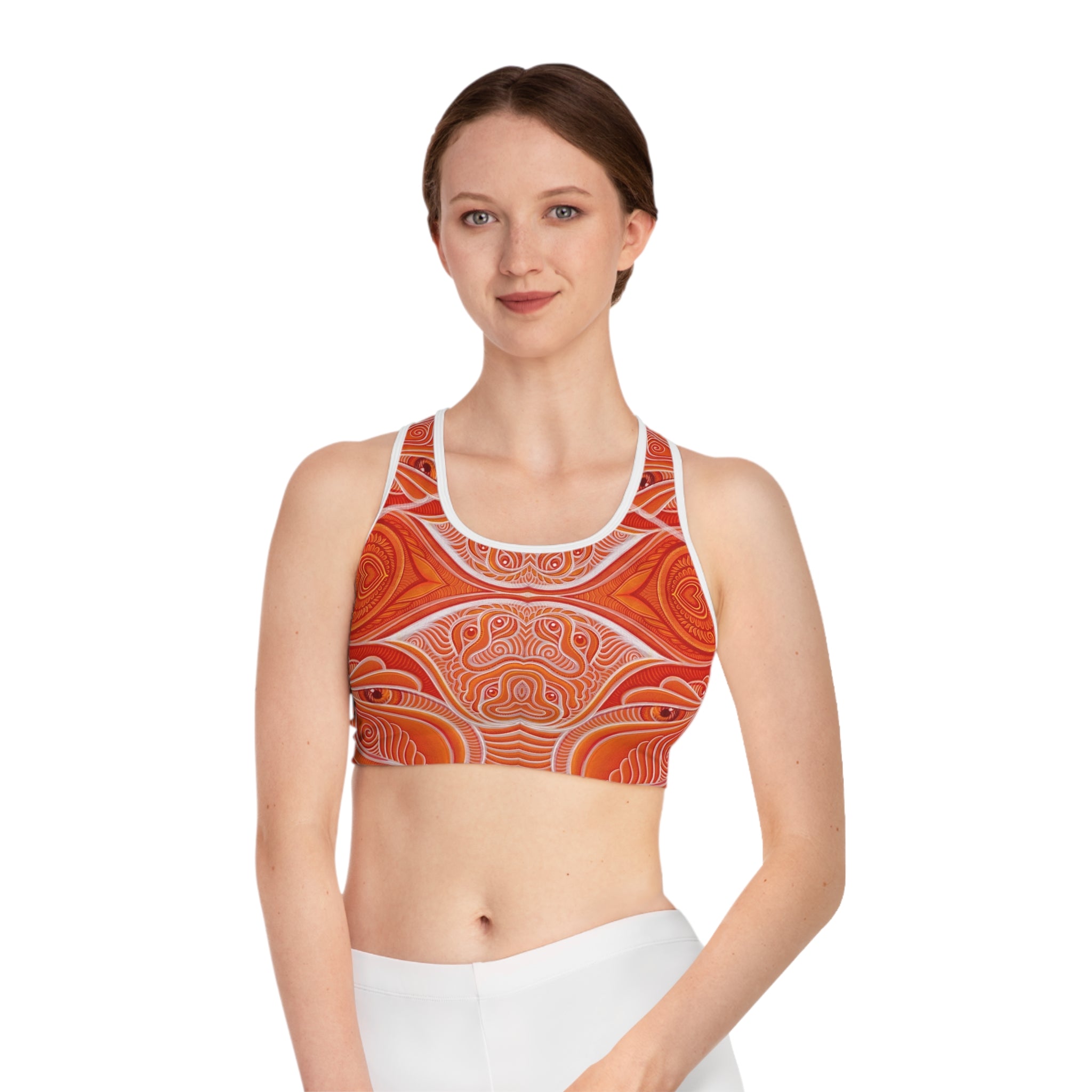 Orange Mandala Sports Bra — All-Over Print Yoga & Activewear #h13677