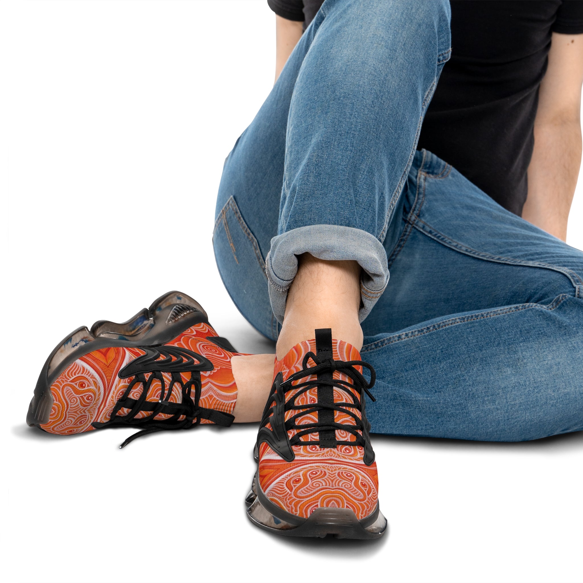 Men's Orange Swirl Mesh Sneakers – Lightweight Athletic Shoes #h974689