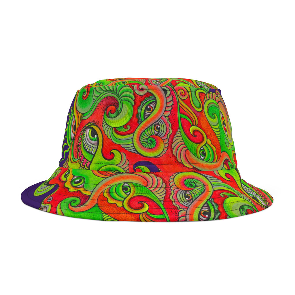 Psychedelic Paisley Bucket Hat — Vibrant Neon Swirl Festival Hat #h08754