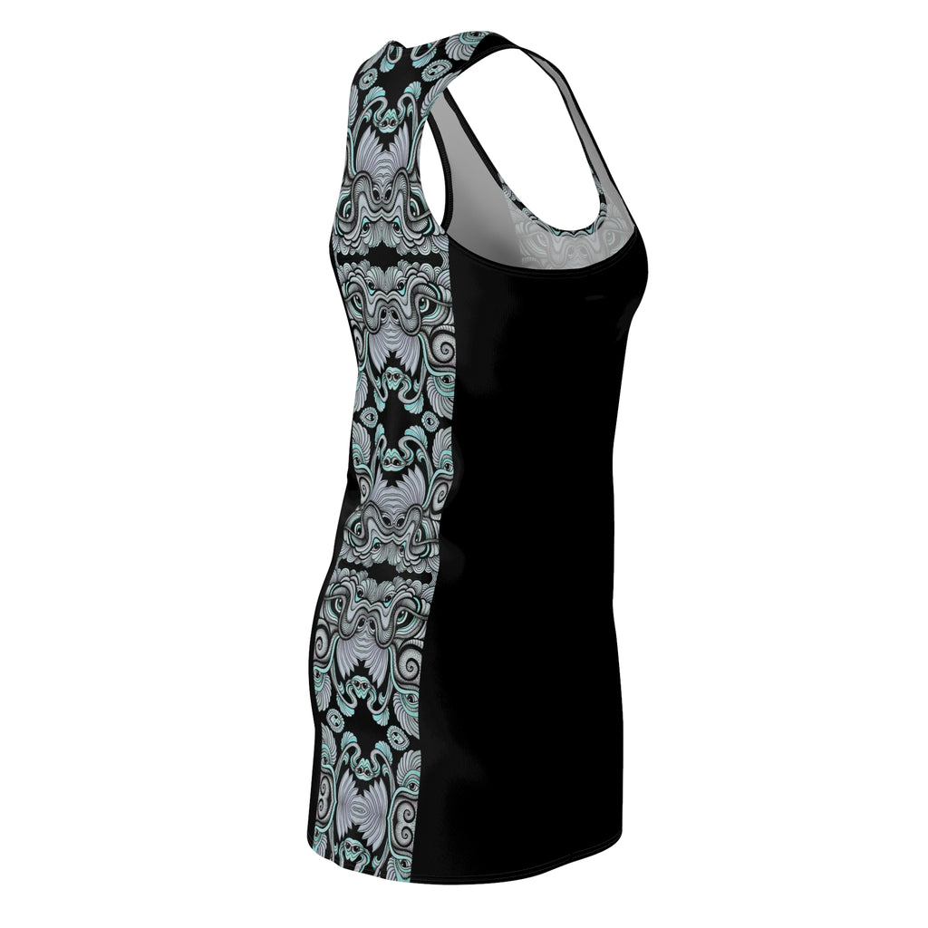 Racerback Dress — Teal & Black Ornate Baroque Stripe