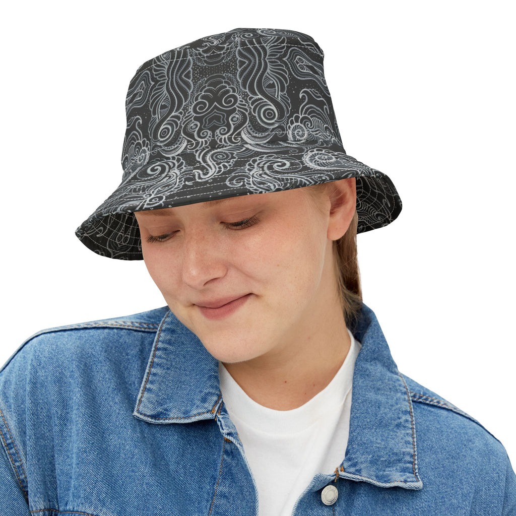 Gray Tribal Swirl Bucket Hat — All-Over Print #bh9