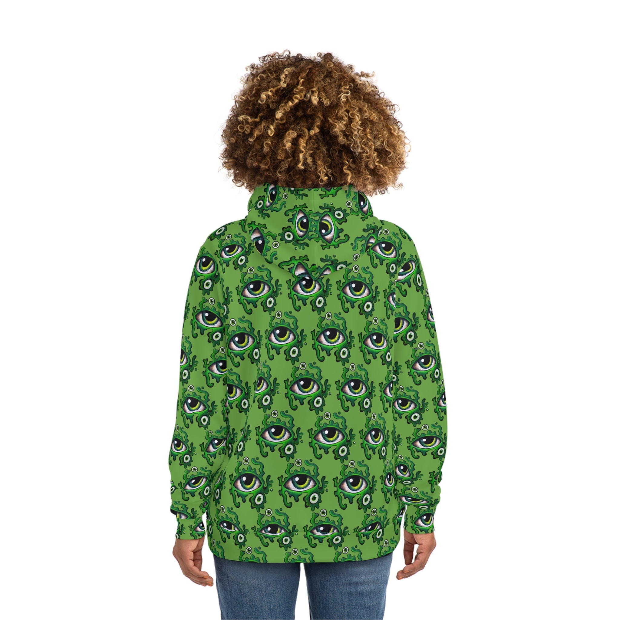 Green All-Over Eye Pattern Hoodie — Creepy Cute Monster Eyes AOP Fashion Hoodie #r54567