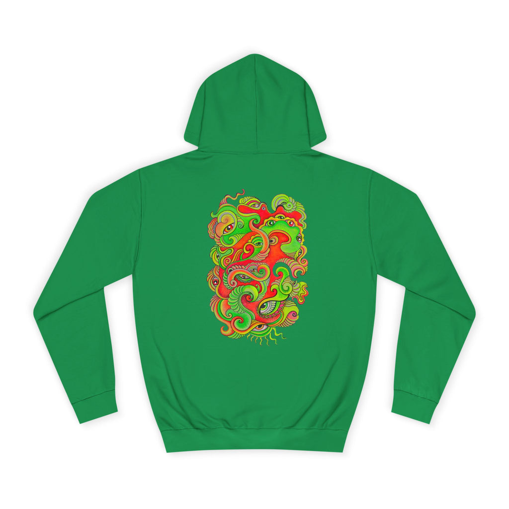 Psychedelic Swirl Hoodie — Retro Green & Red Abstract Graphic #f987456