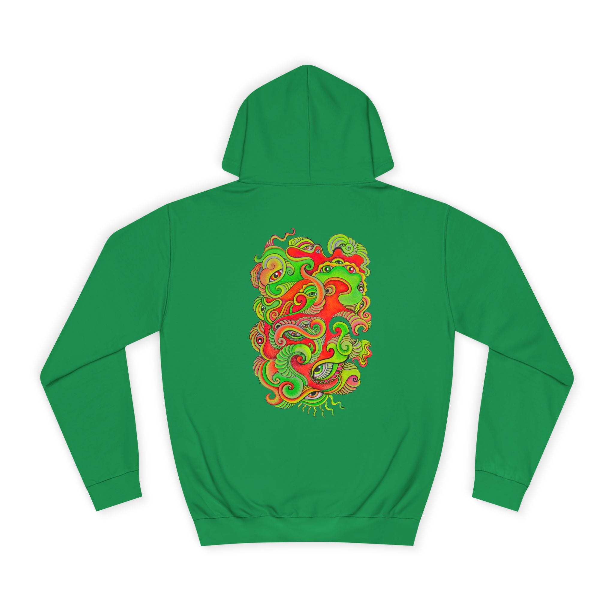 Psychedelic Swirl Hoodie — Retro Green & Red Abstract Graphic #f987456
