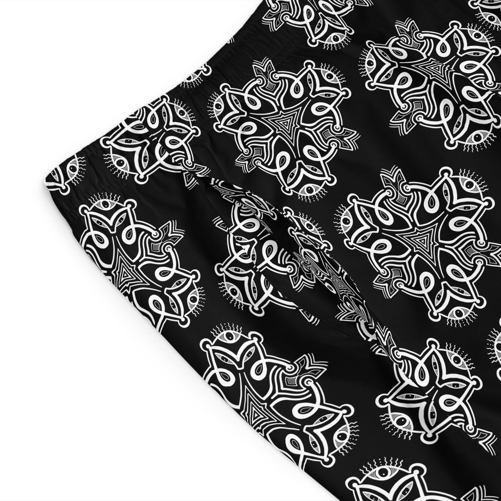 Black Bandana Print Board Shorts — Men's Surf & Swim Trunks #s124521