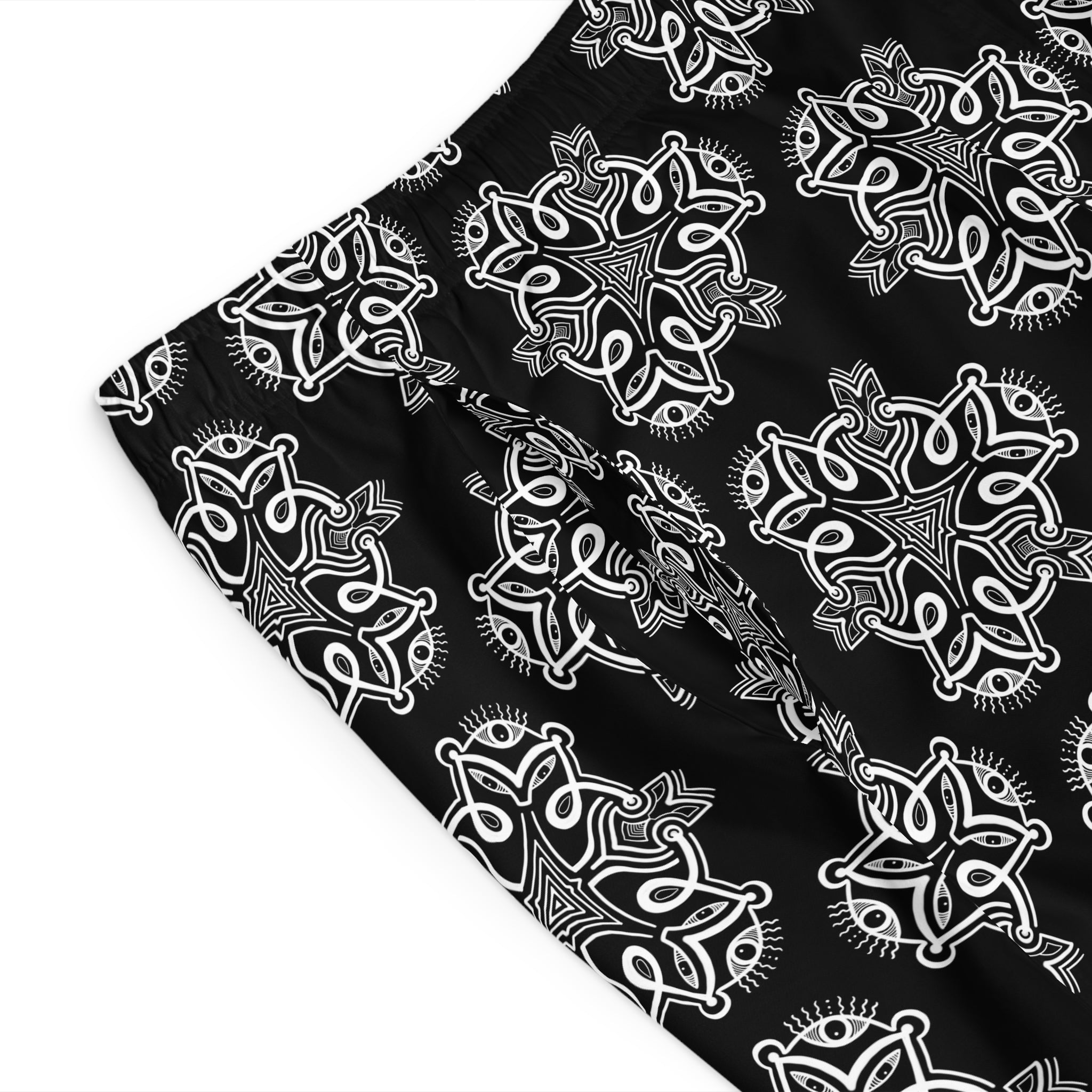 Black Bandana Print Board Shorts — Men's Surf & Swim Trunks #s124521