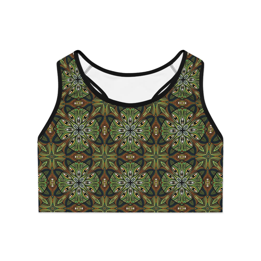 Green Kaleidoscope Sports Bra — All-Over-Print Floral Mandala Activewear #ghh4578