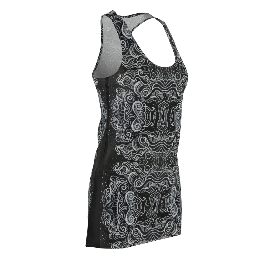 Women's Racerback Dress — Monochrome Ornamental Kaleidoscope Print #dm231