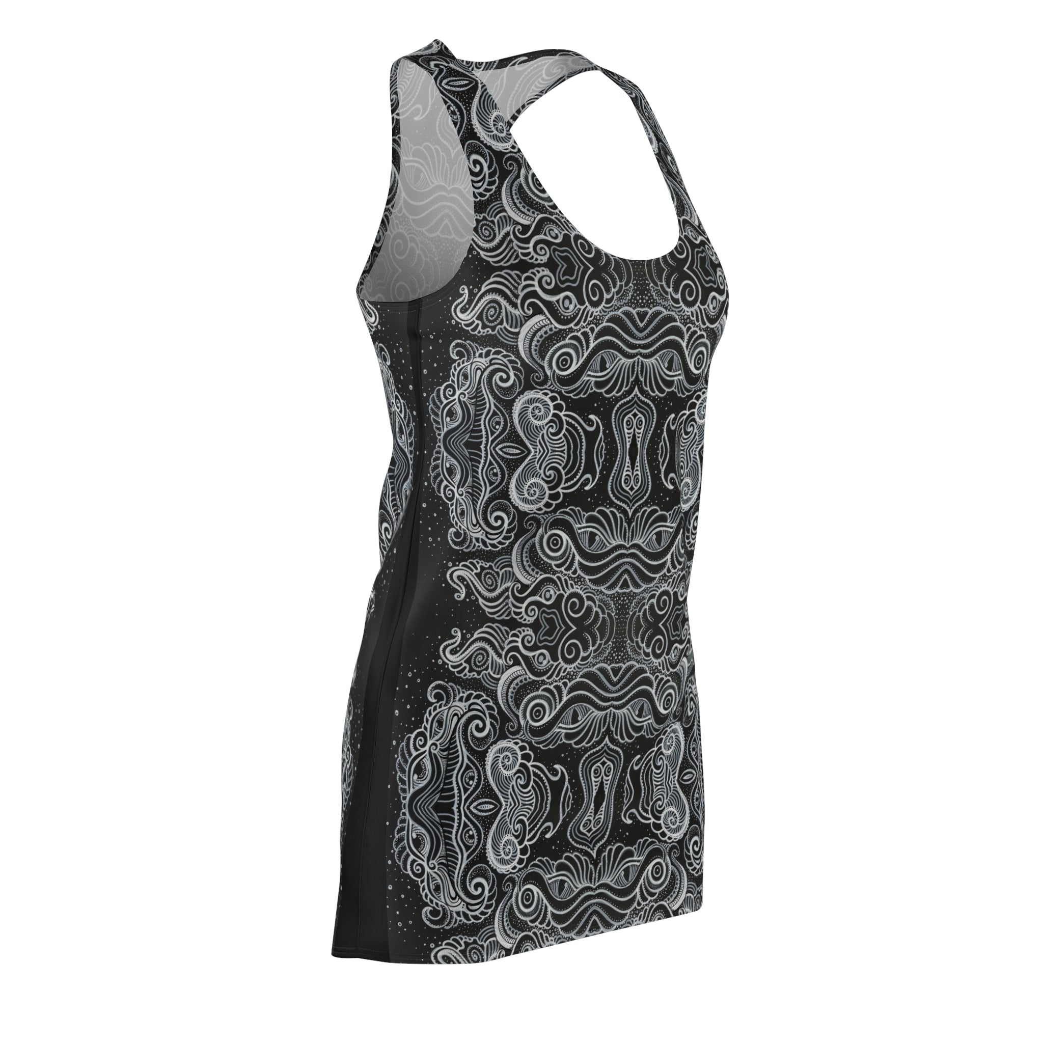 Women's Racerback Dress — Monochrome Ornamental Kaleidoscope Print #dm231