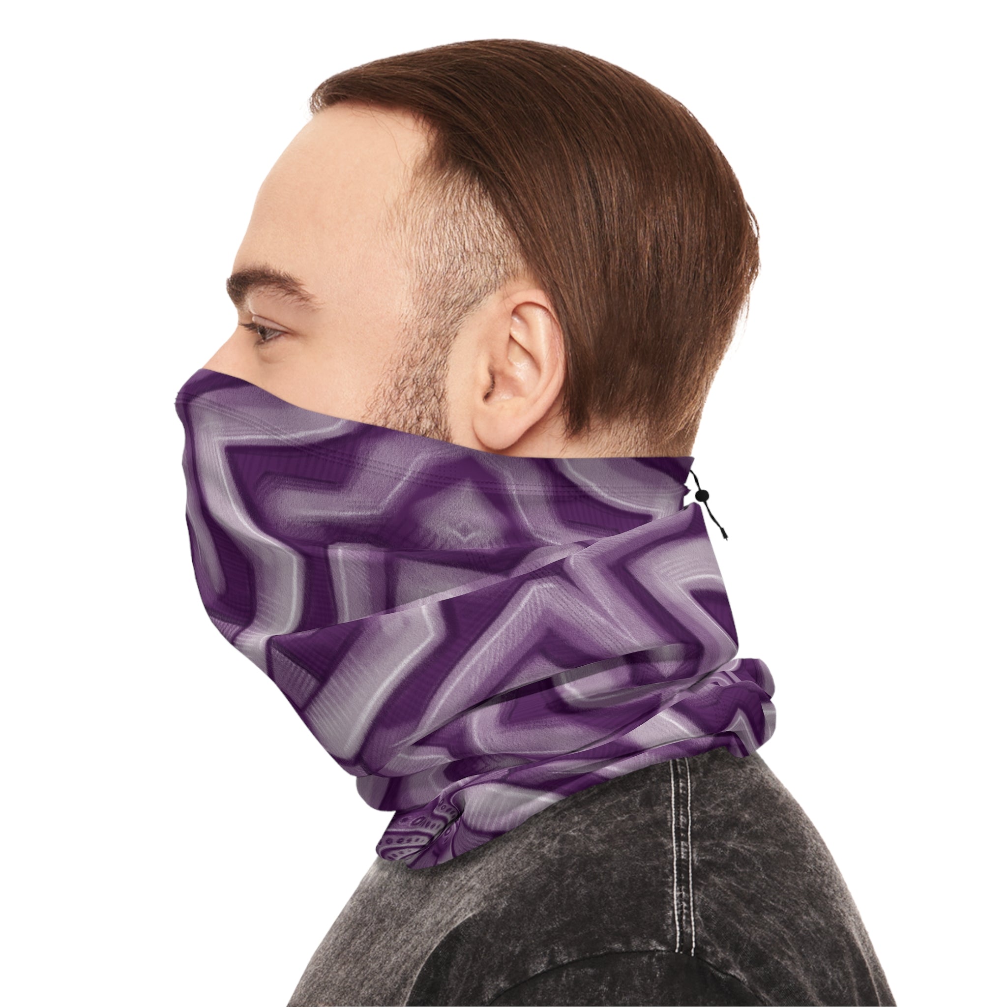 Purple Geometric Winter Neck Gaiter — Insulated Drawstring Face Mask #pue9836
