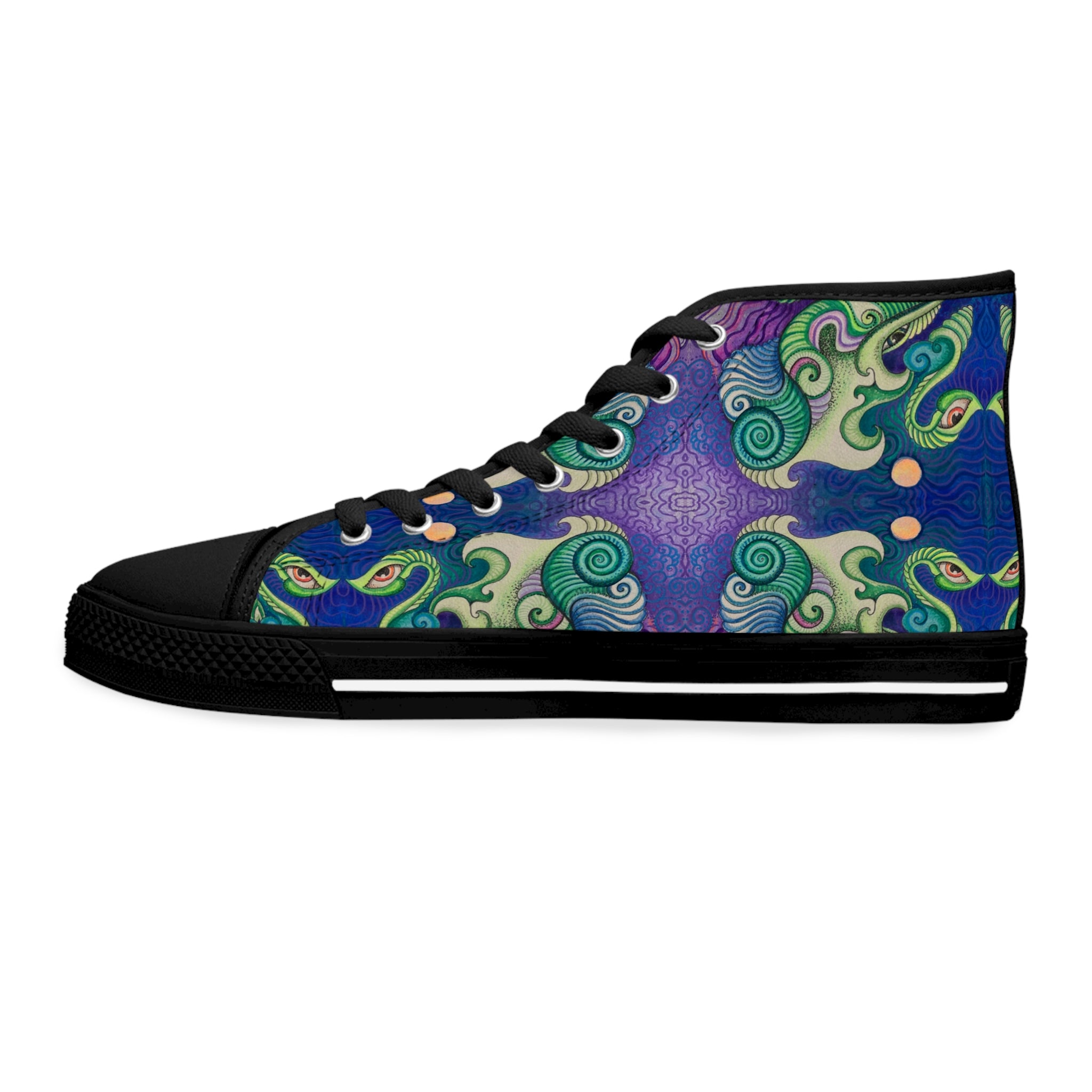 Women's High Top Sneakers — Swirling Ocean Green & Purple Art Print #h9086467