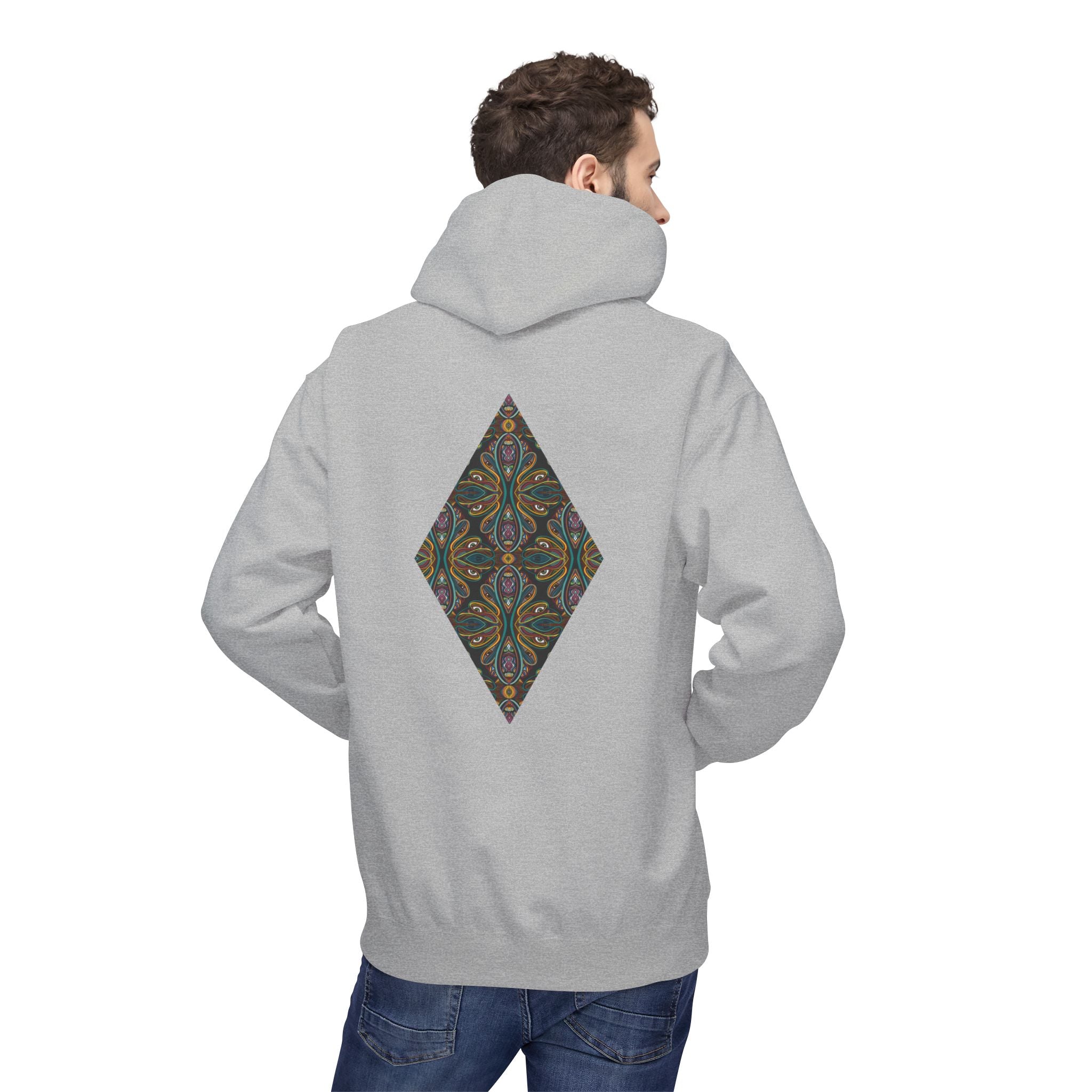 Geometric Mosaic Triangle Hoodie — Decorative Pattern Pullover #i865678