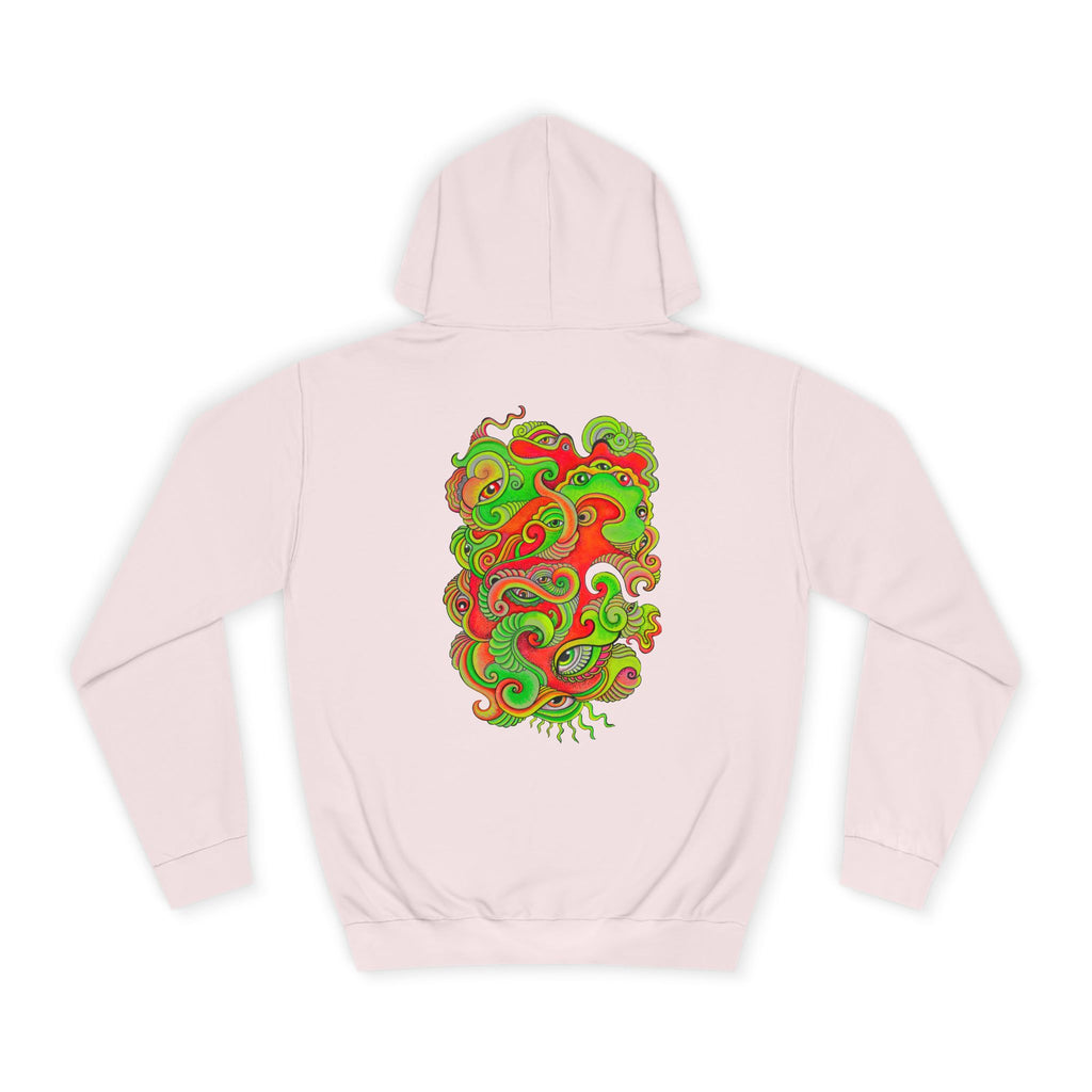Psychedelic Swirl Hoodie — Retro Green & Red Abstract Graphic #f987456