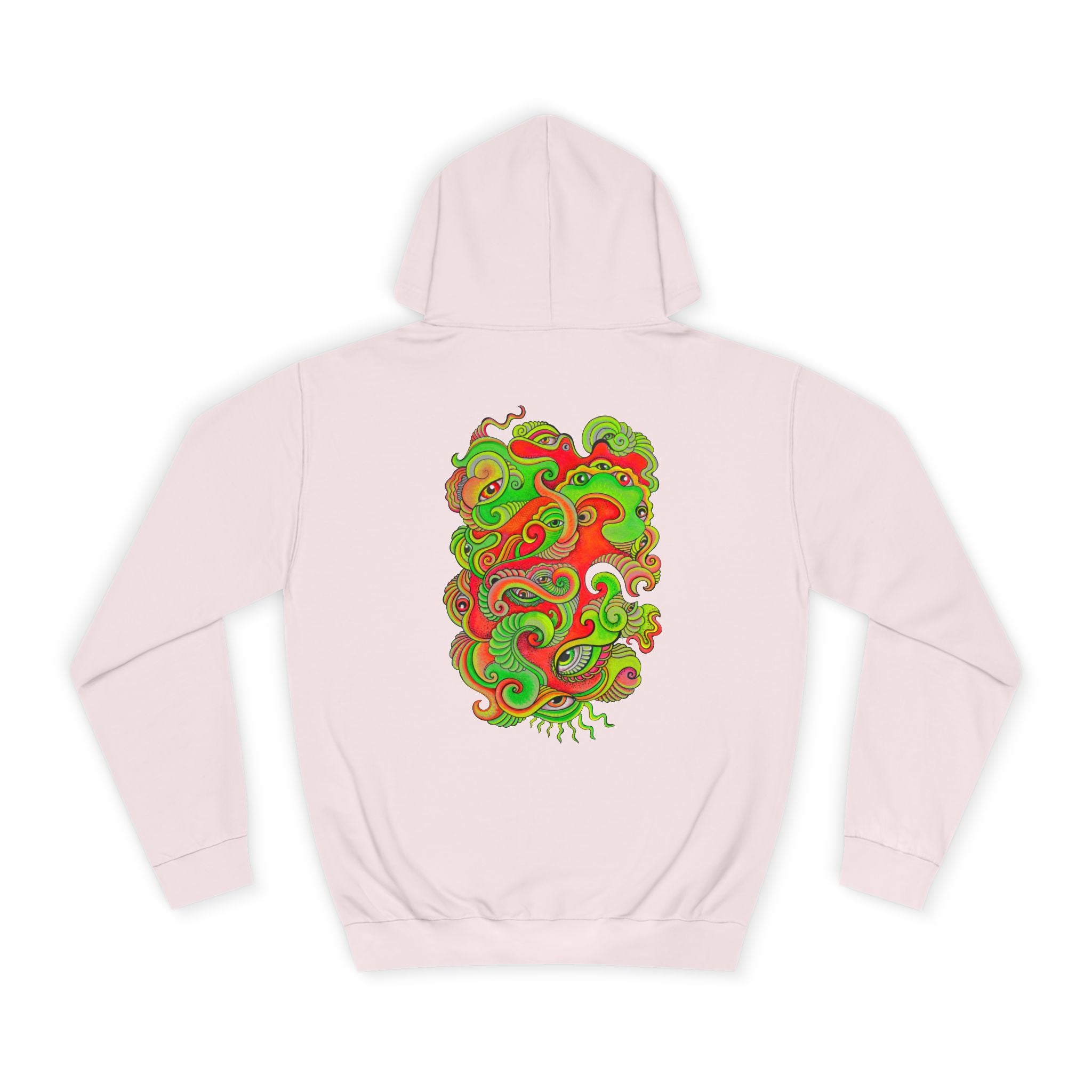 Psychedelic Swirl Hoodie — Retro Green & Red Abstract Graphic #f987456