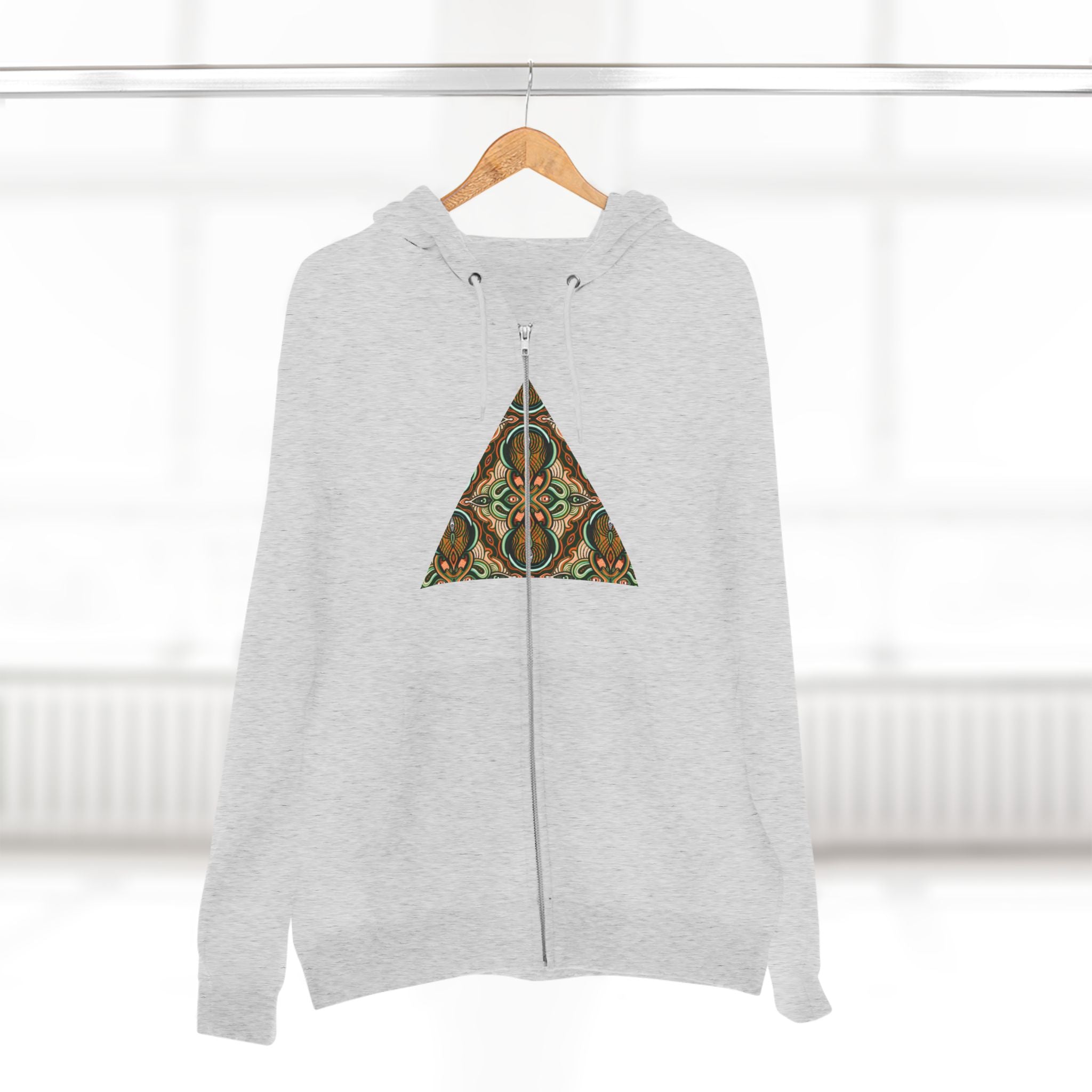 Geometric Tribal Pattern Zip Hoodie — Earthy Mandala Triangle & Circle Design #zh137