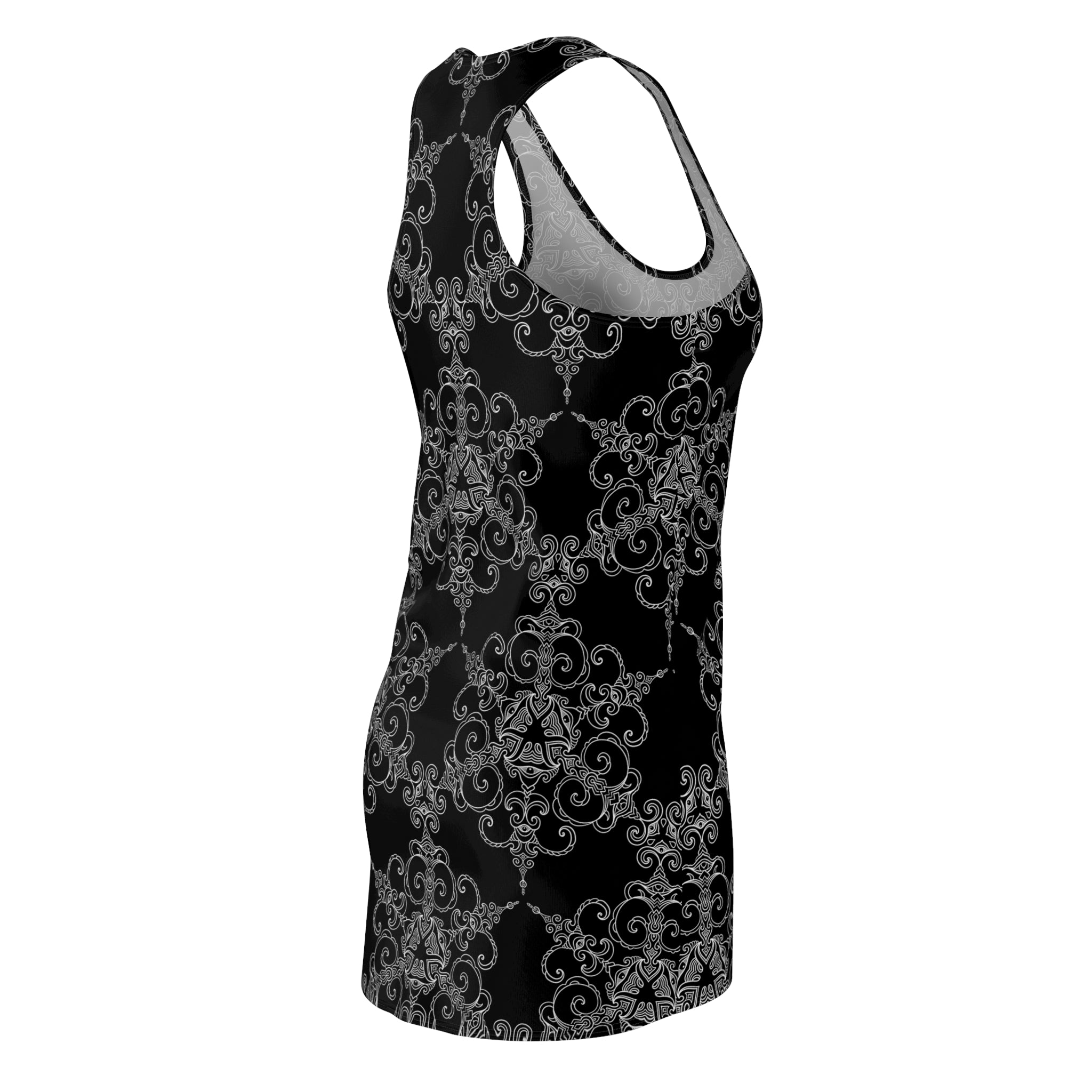 Black Baroque Racerback Dress — Gothic Ornate AOP Midi #ho984556