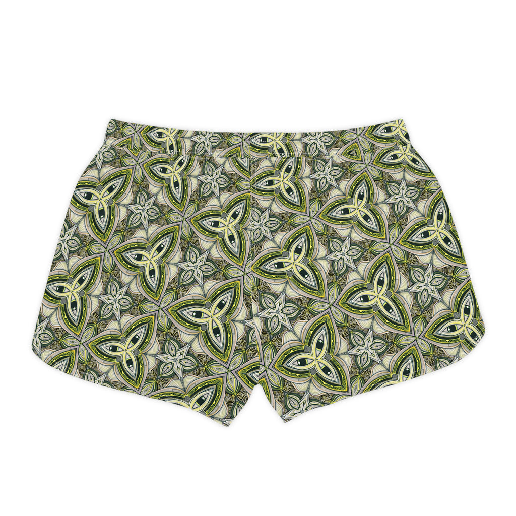 Green Celtic Tile Women's Casual Shorts — Boho Kaleidoscope AOP Lounge Shorts #gda9842