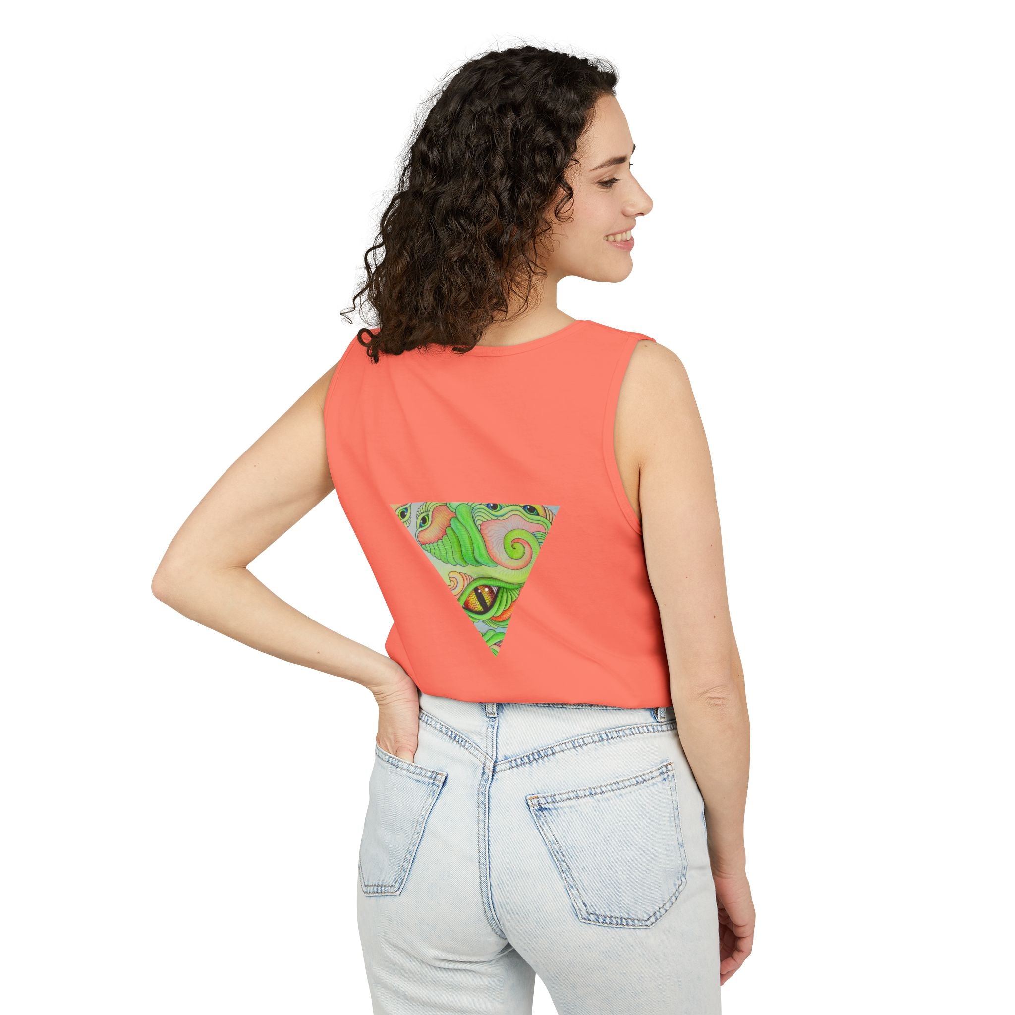 Psychedelic Triangle Tank Top — Green Swirl Eye Graphic #hg772225566