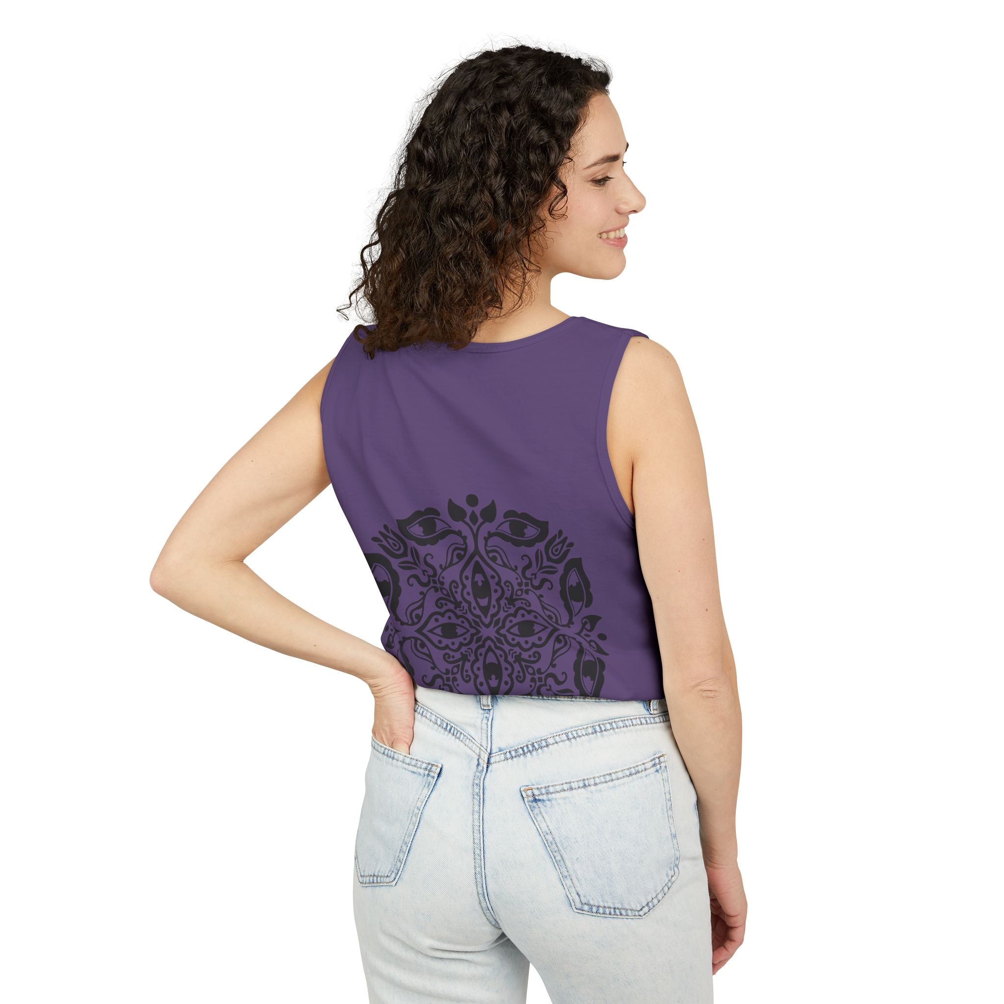 Boho Mandala Tank Top — Black Floral Circular Graphic Tank #fr3