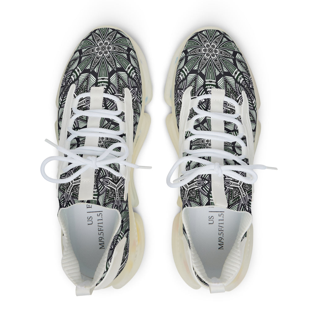 Men's Mesh Sneakers — Green Geometric Athletic Shoes #h08657