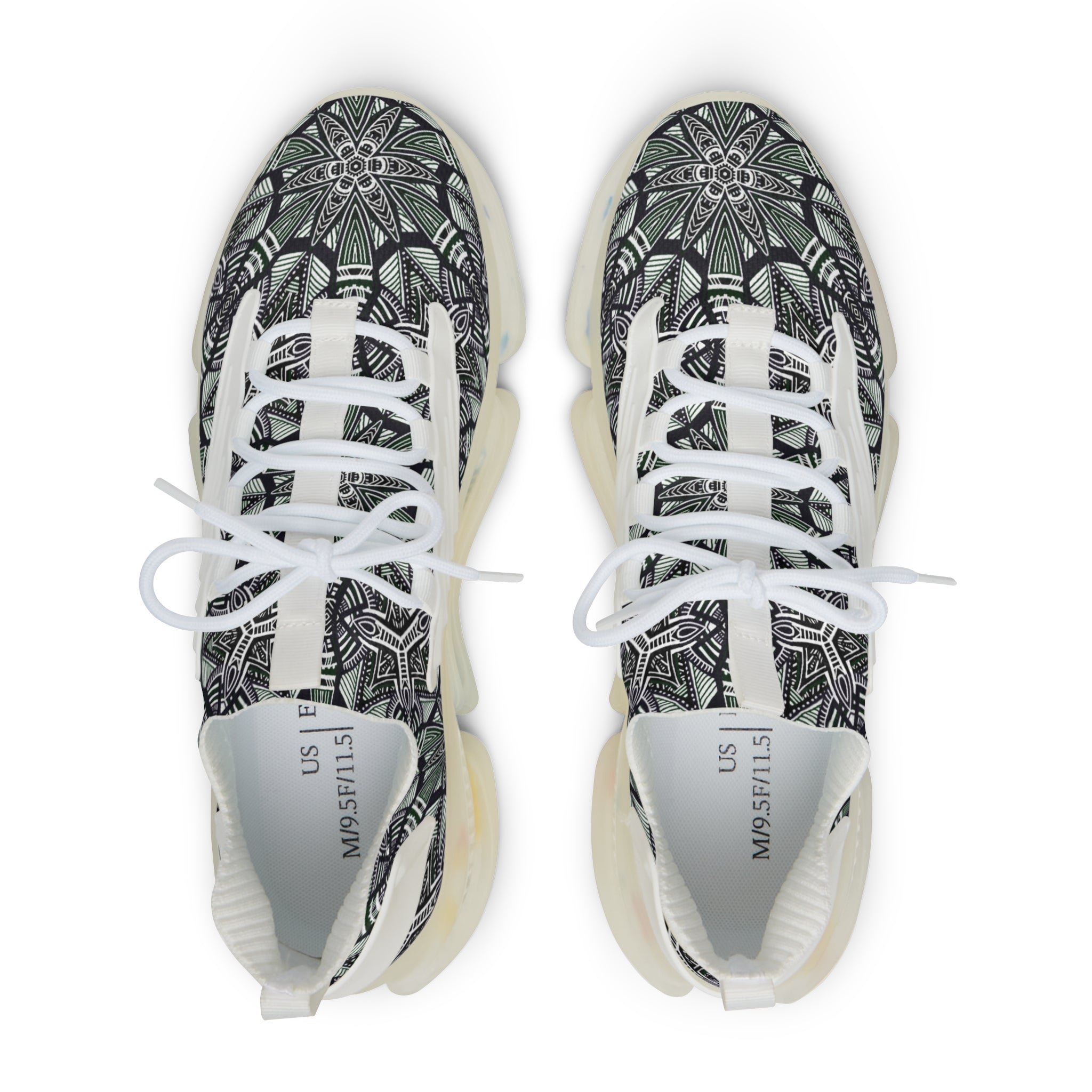 Men's Mesh Sneakers — Green Geometric Athletic Shoes #h08657