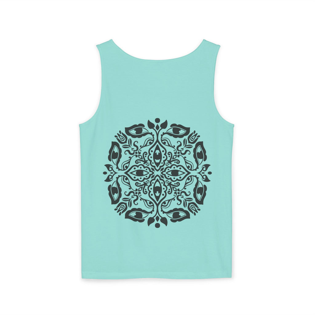 Boho Mandala Tank Top — Black Floral Circular Graphic Tank #fr3