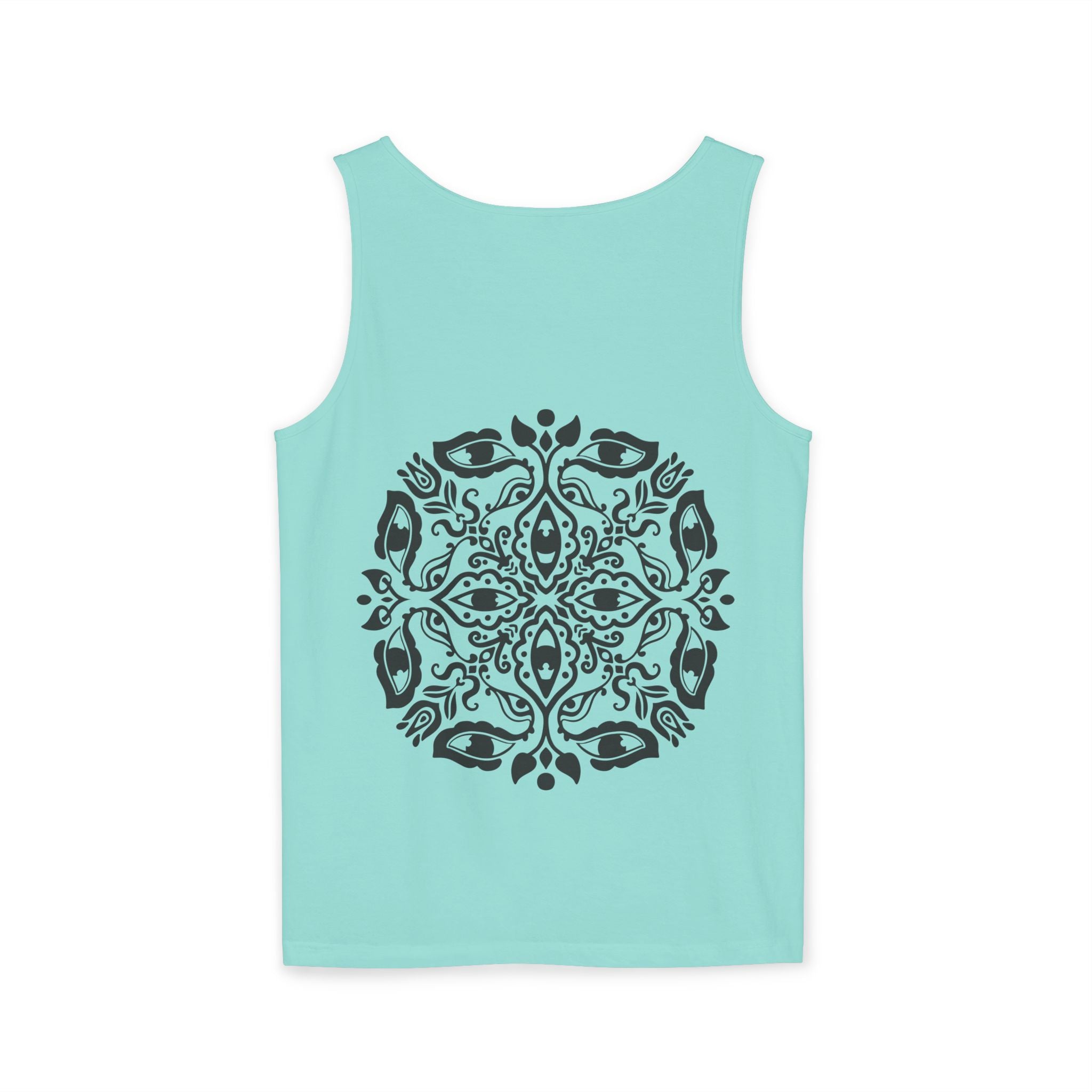 Boho Mandala Tank Top — Black Floral Circular Graphic Tank #fr3