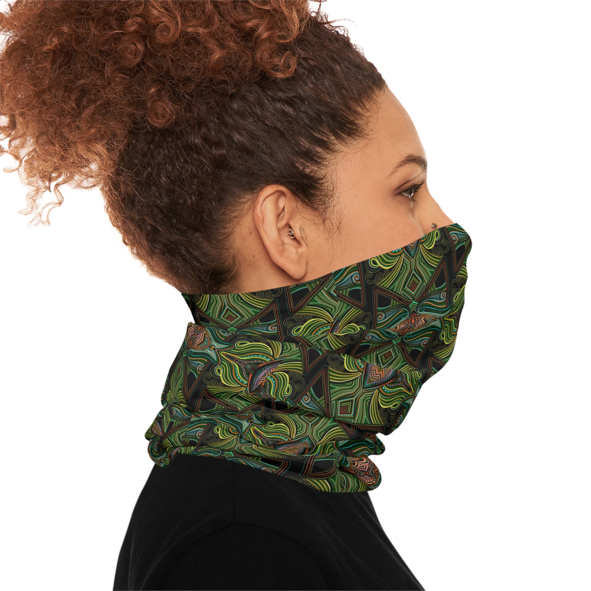 Green Geometric Neck Gaiter — Botanical Kaleidoscope Face Mask #ng4